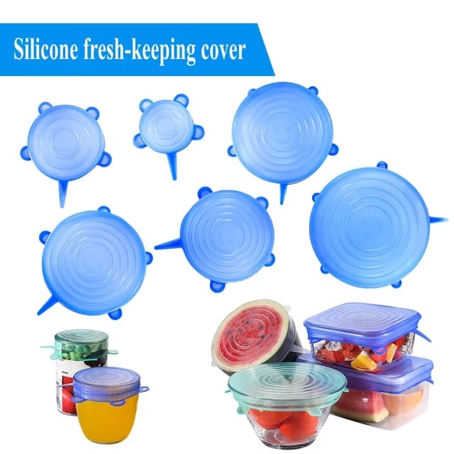 Silicone Stretch Lids, silicone food covers, 6pcs Reusable Silicone Stretch Lids, Food Kitchen Storage Wraps, Reusable Silicone Stretch Lids, Fresh Saver
