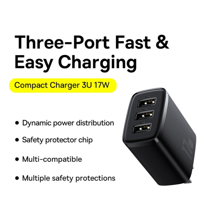 Baseus 17W, Baseus 17W Compact 3 Port, Baseus 17W Compact 3 Port USB Mobile Charger for sale