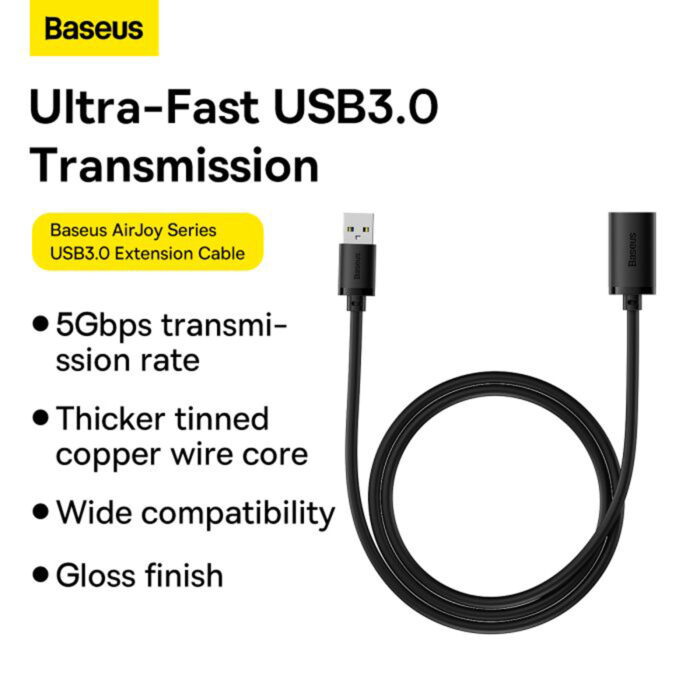 Baseus AirJoy Series USB, Baseus AirJoy Series USB3.0 Extension Cable, Baseus AirJoy Series USB3.0 Extension Cable Cluster Black 3M