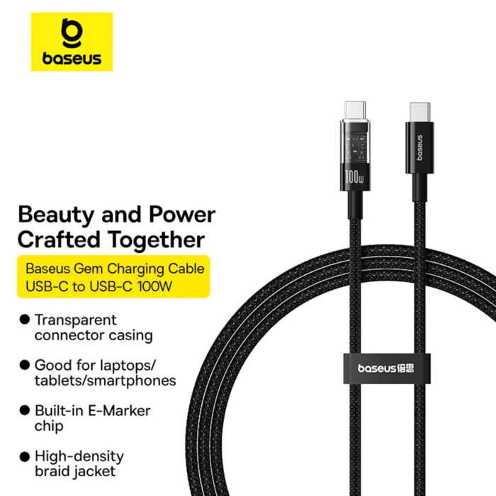 Baseus Gem Series Type C to C 100W, Baseus Gem Series Type C to C 100W Fast Charging, Baseus Gem Series Type C to C 100W Fast Charging Cable Black 1M for sale