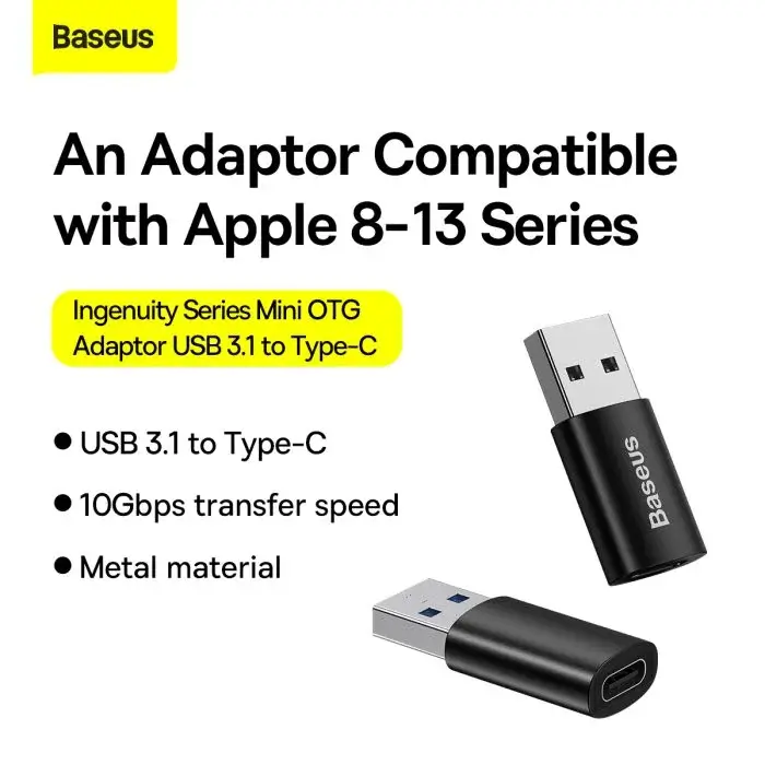 Baseus Ingenuity Series Mini OTG Adaptor Type C to USB A 3.1 Black