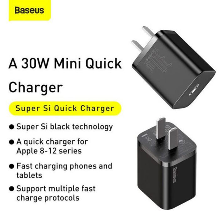 Baseus Super Si Pro , Baseus Super Si Pro Quick Charger, Baseus Super Si Pro Quick Charger Type C + USB 30W CN Black