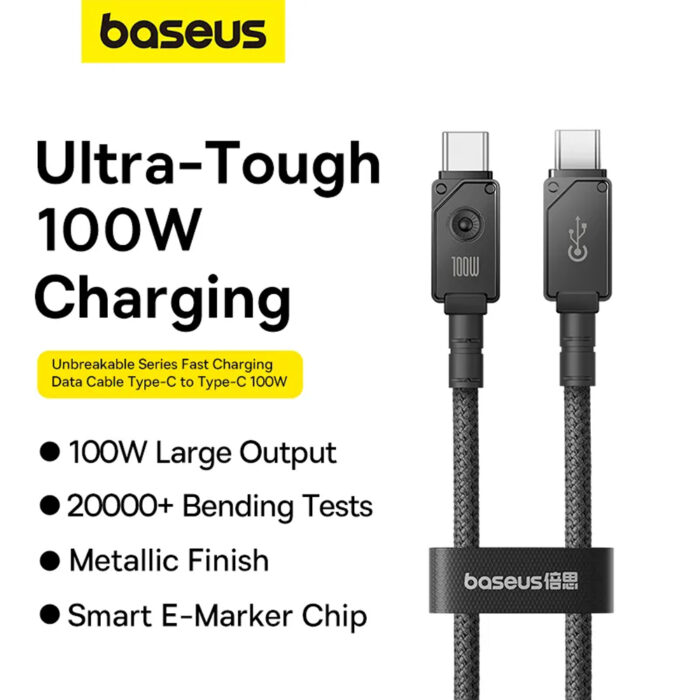 Baseus Unbreakable Fast Charging Data Cable, Baseus Unbreakable Fast Charging Data Cable Type C to Type C 100W 2m, Baseus Unbreakable Fast Charging Data Cable Type C to Type C 100W 2m Black for sale