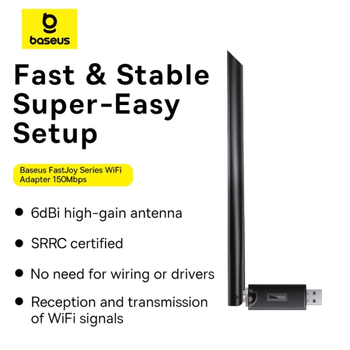 Baseus Wi-Fi Adapter , Baseus Wi-Fi Adapter 300 Mbps Black,Baseus Wi-Fi Adapter 300 Mbps Black for Desktop PC