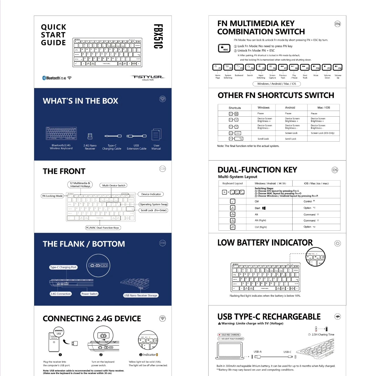 A4TECH FBX51C Bluetooth 2.4Ghz Mini Keyboard
