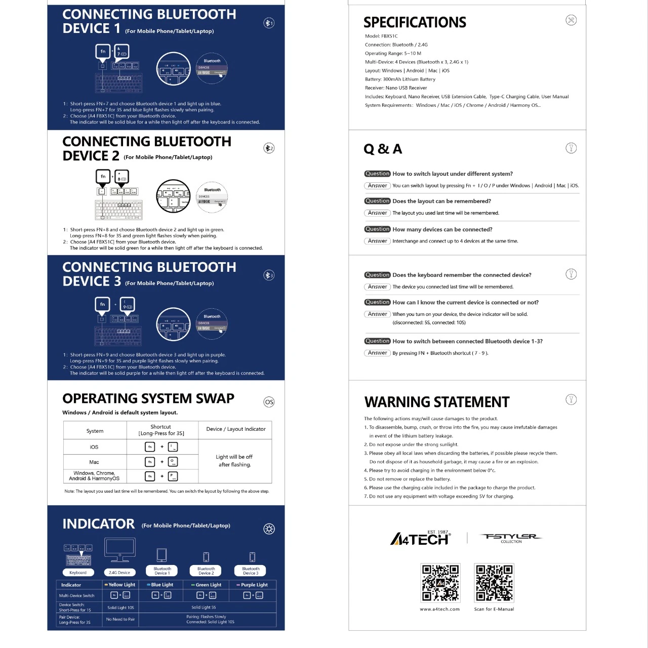 A4TECH FBX51C Bluetooth 2.4Ghz Mini Keyboard