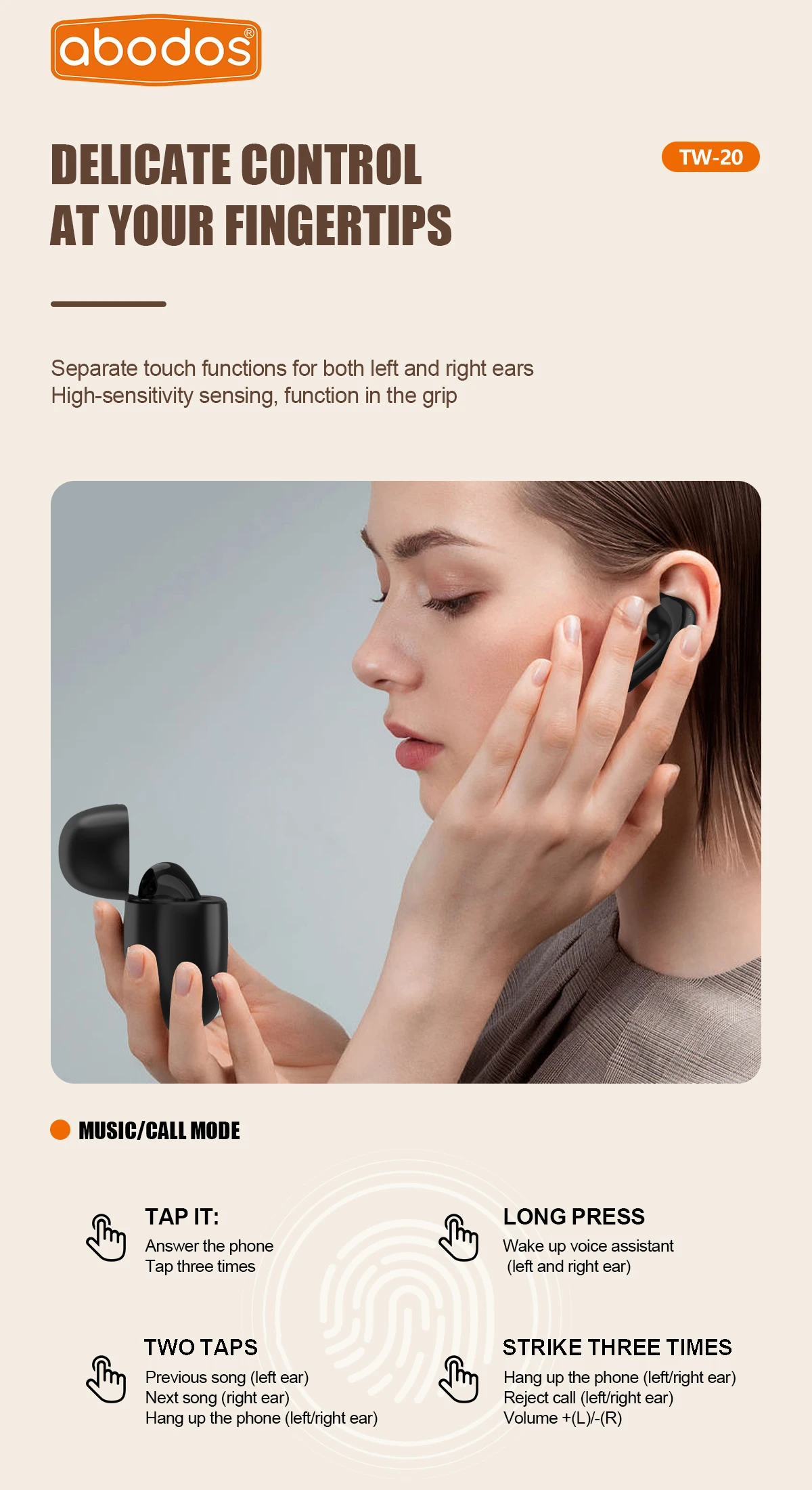 Abodos TW-20 Wireless Earphones