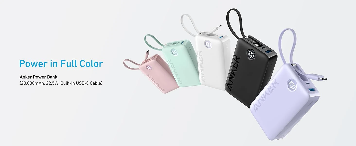 Anker 22.5W 20000mAh Power bank Built In USB C Cable | A1647