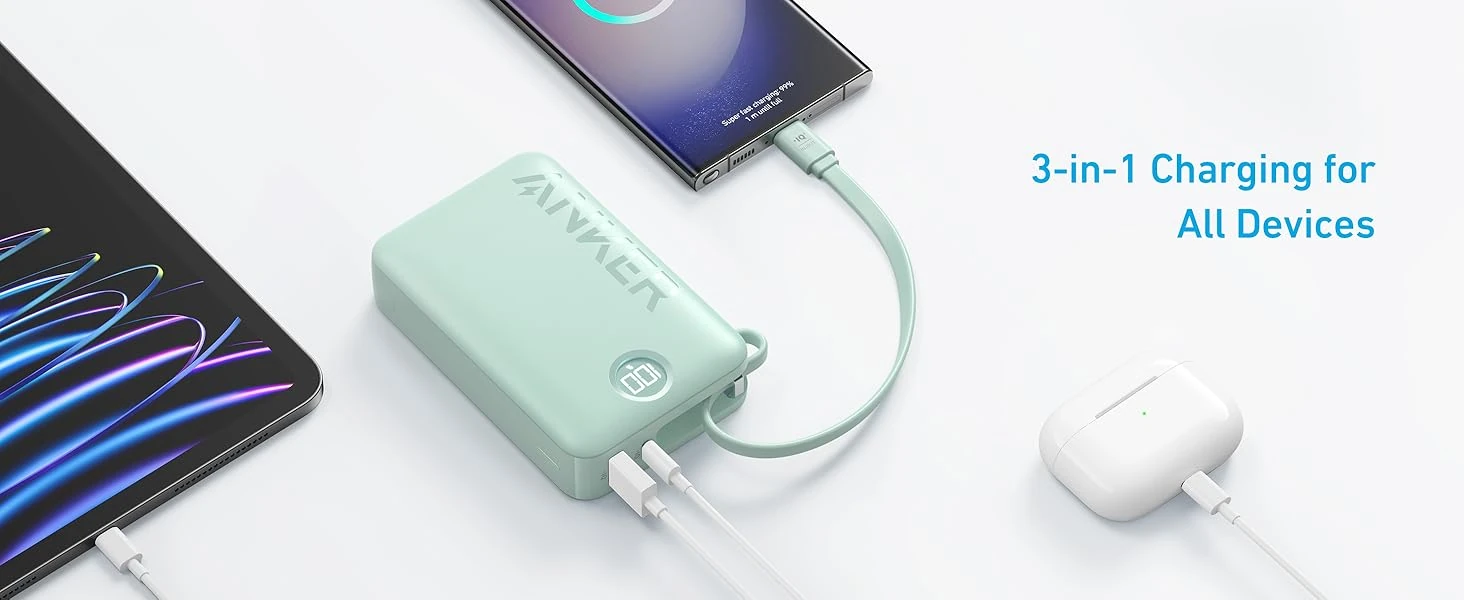 Anker 22.5W 20000mAh Power bank Built In USB C Cable | A1647