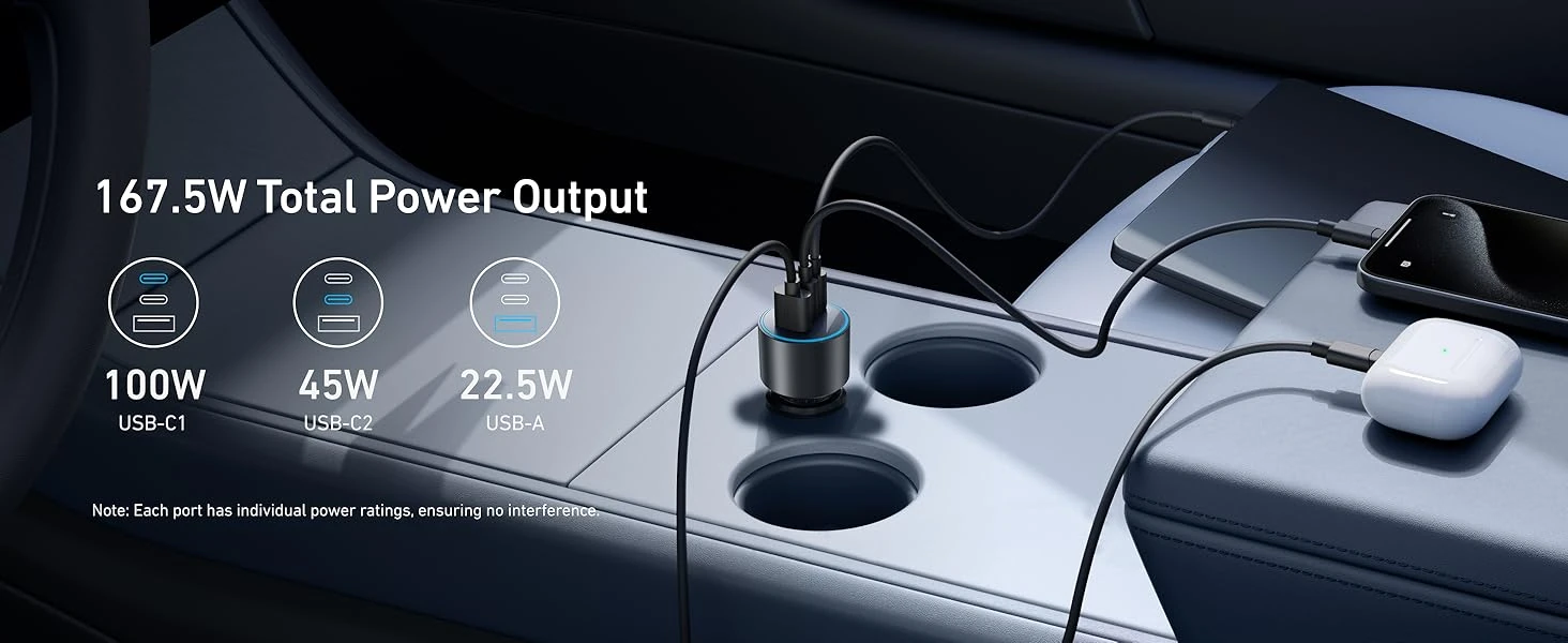 Anker Nano Car Charger 3 Ports 167.5W A2737
