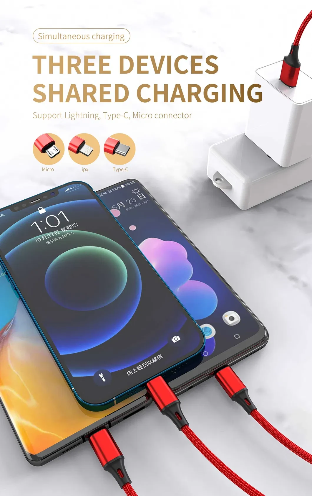 ASPOR 3 in 1 3A Data Cable U+C+IP AC-23