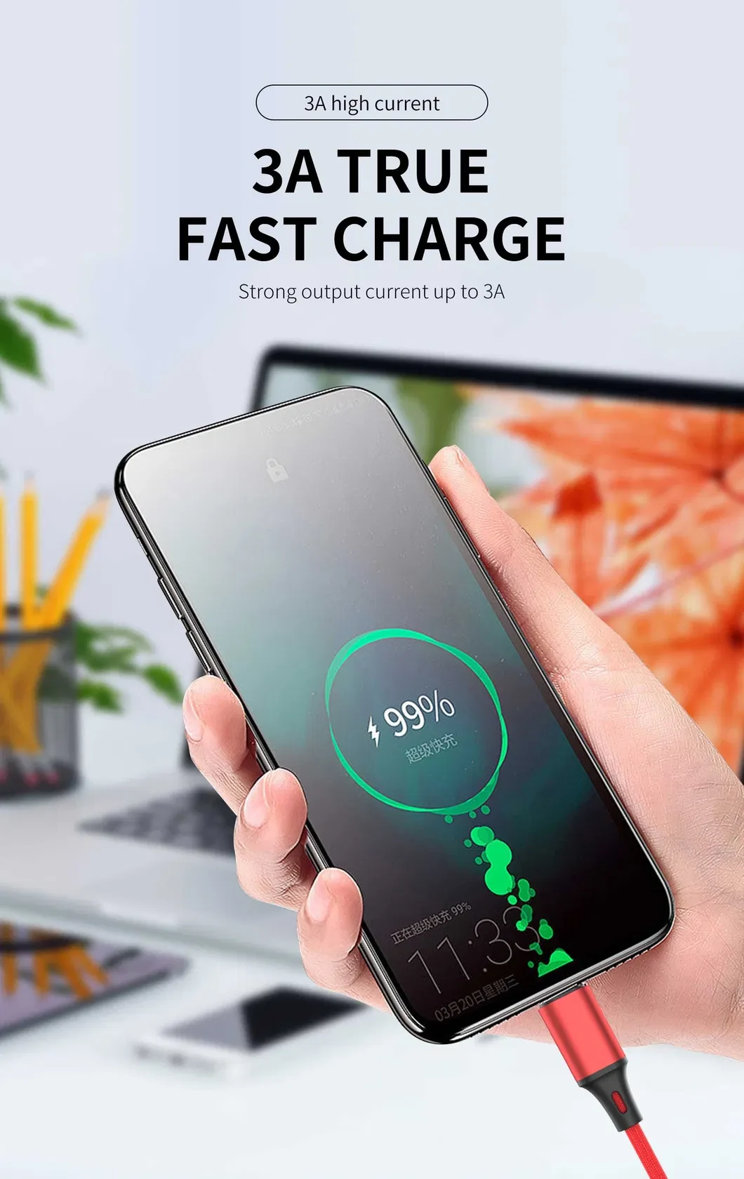 ASPOR 3 in 1 3A Data Cable U+C+IP AC-23