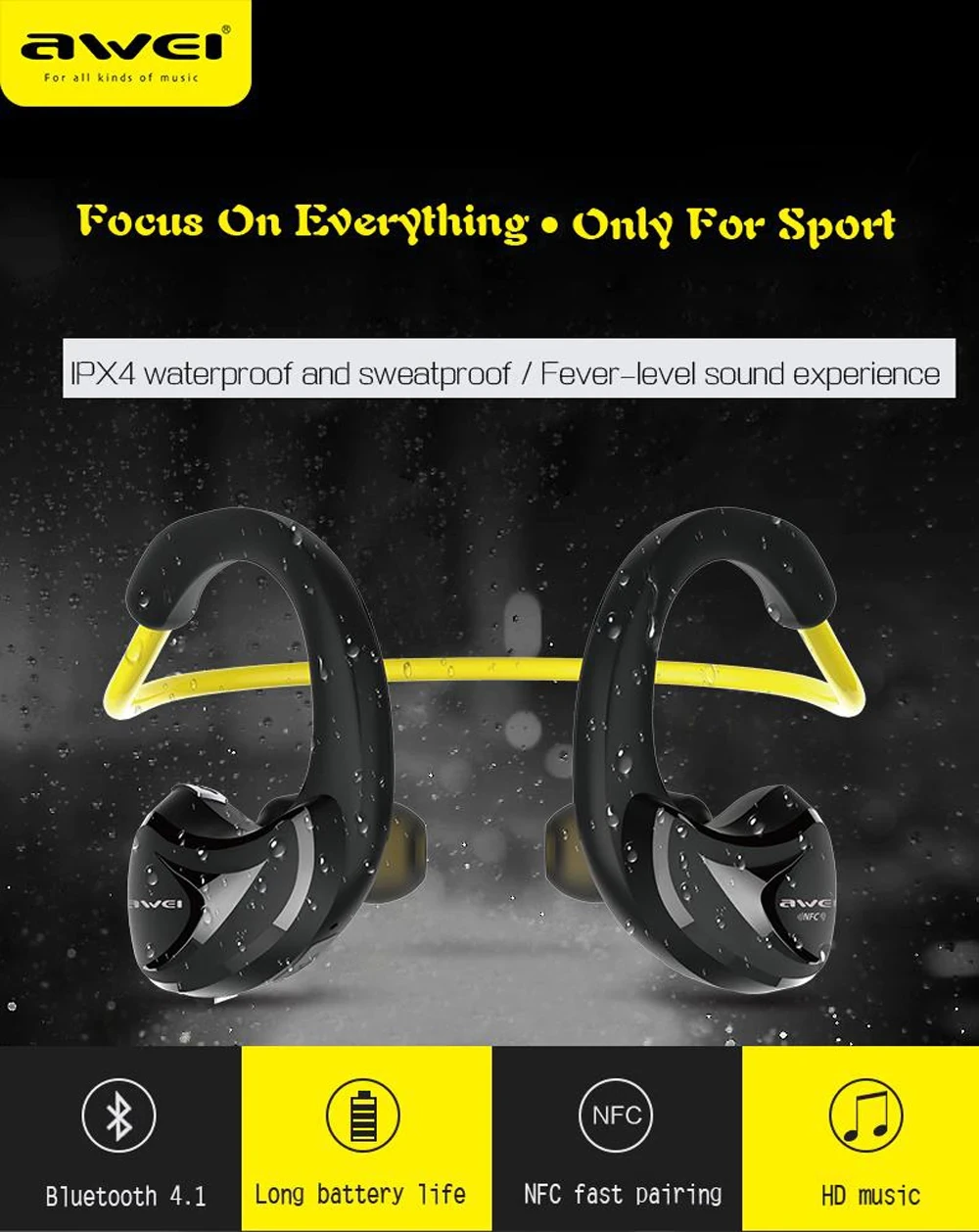 Awei A880BL Wireless Bluetooth Headset Gaming Earphones