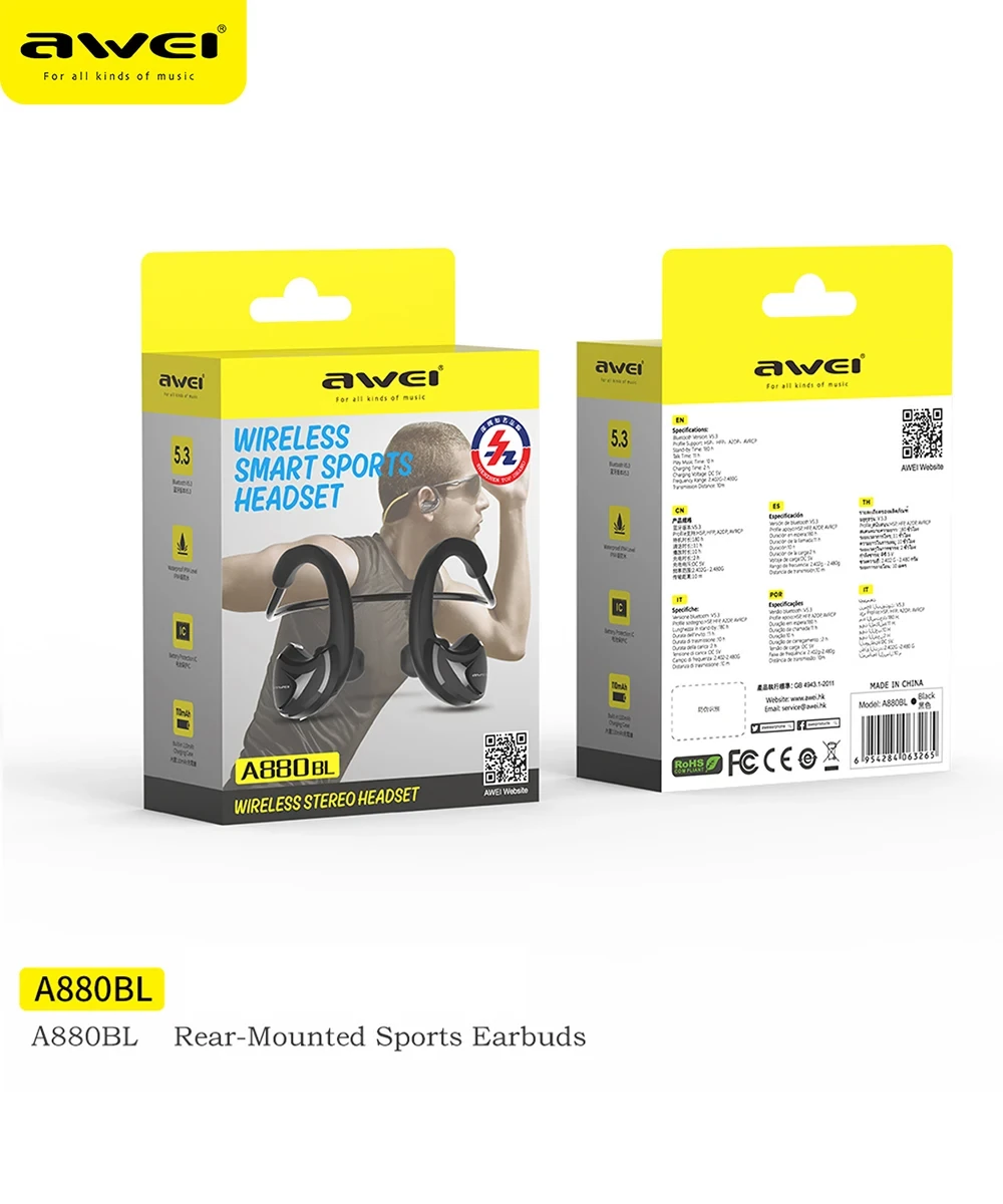 Awei A880BL Wireless Bluetooth Headset Gaming Earphones