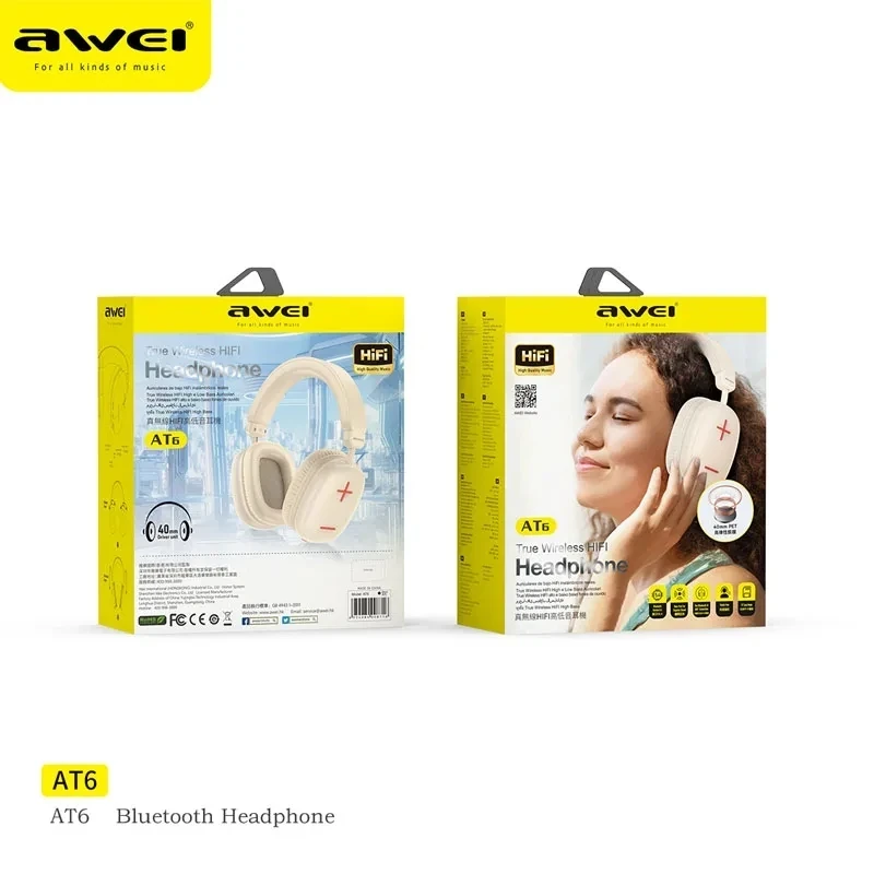 Awei AT6 Wireless Headphones Bluetooth V5.3 Black