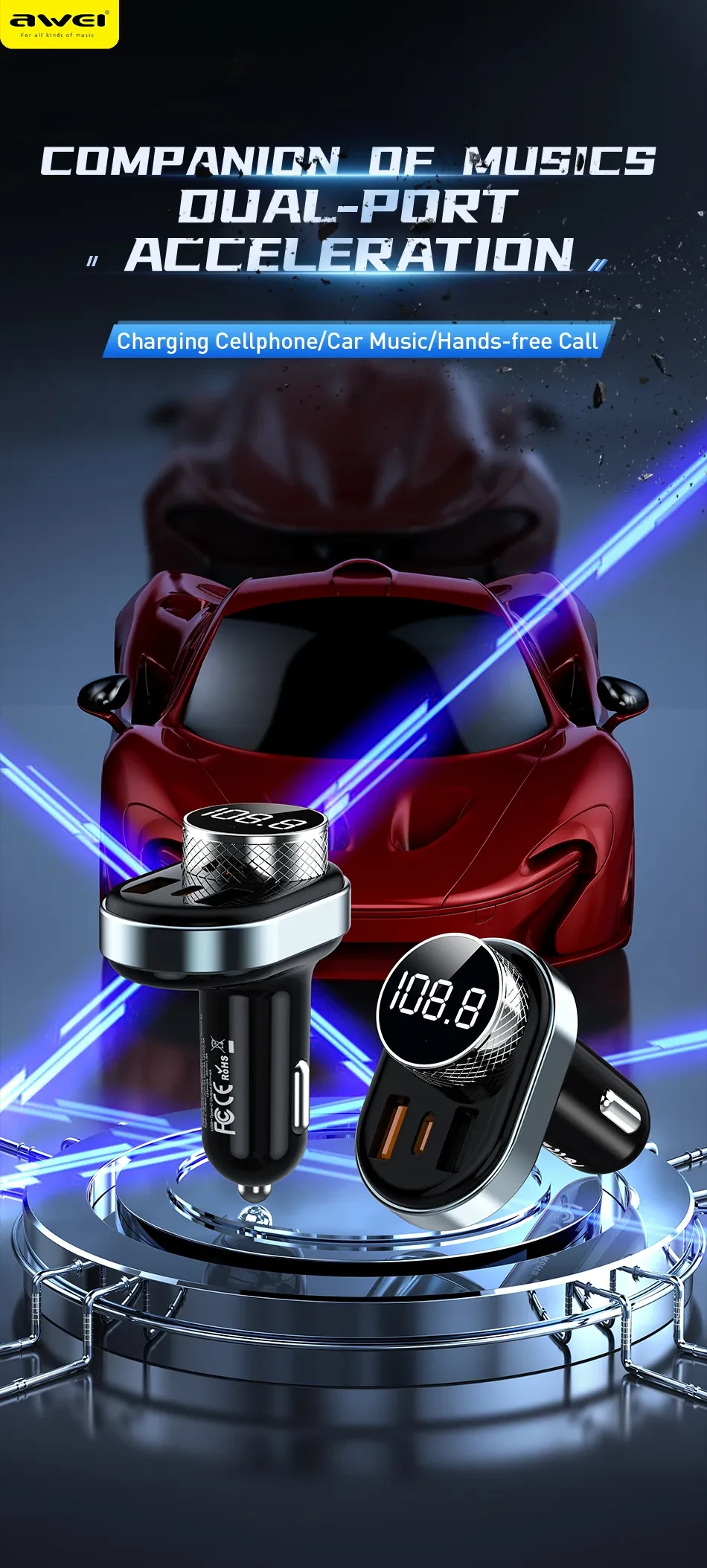 Awei C-843 Mini Car Charger Fast Charger