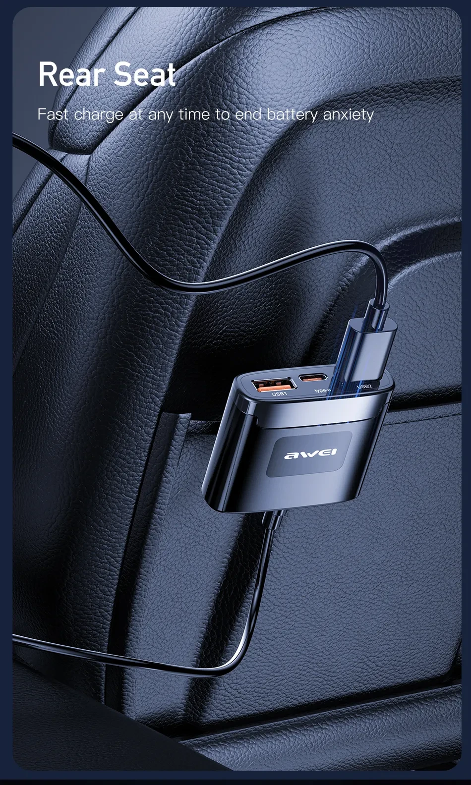 Awei C-853 150cm Front/Rear Car Charger