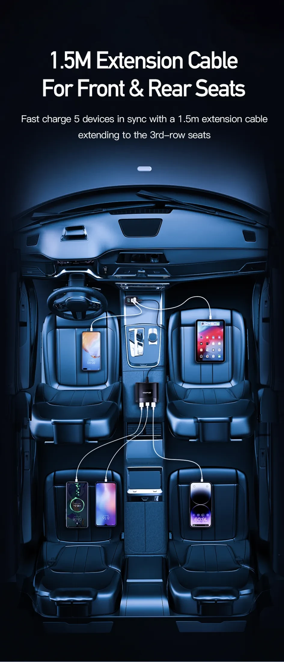 Awei C-853 150cm Front/Rear Car Charger