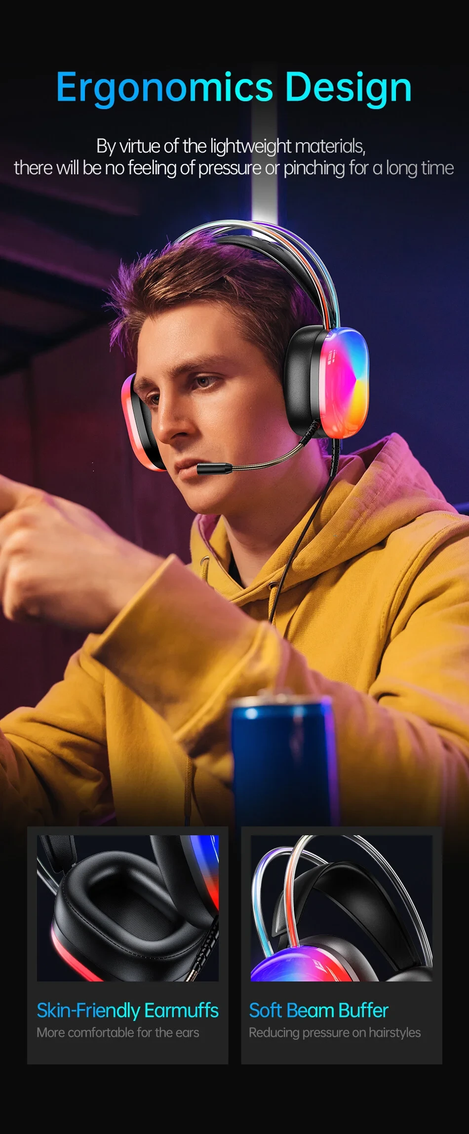 AWEI GM-11pro Colorful Light Gaming Headset – Black