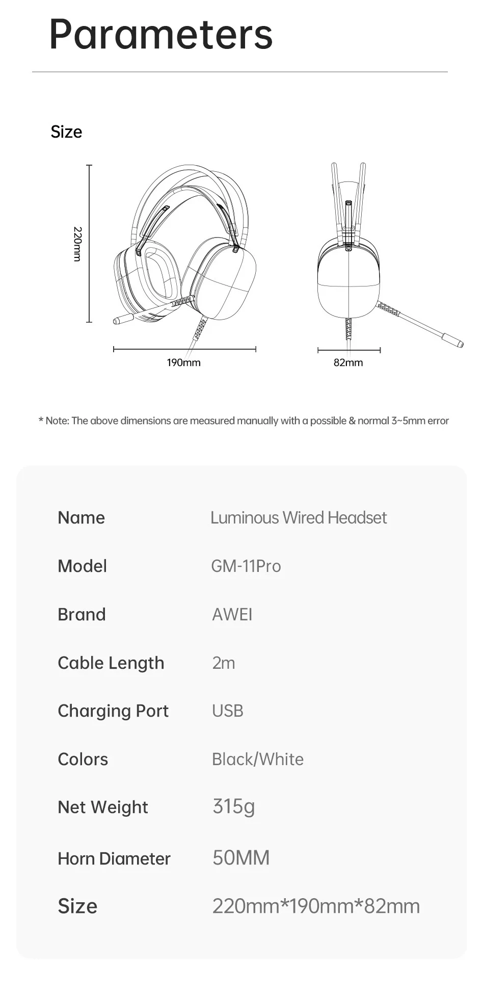 AWEI GM-11pro Colorful Light Gaming Headset – Black