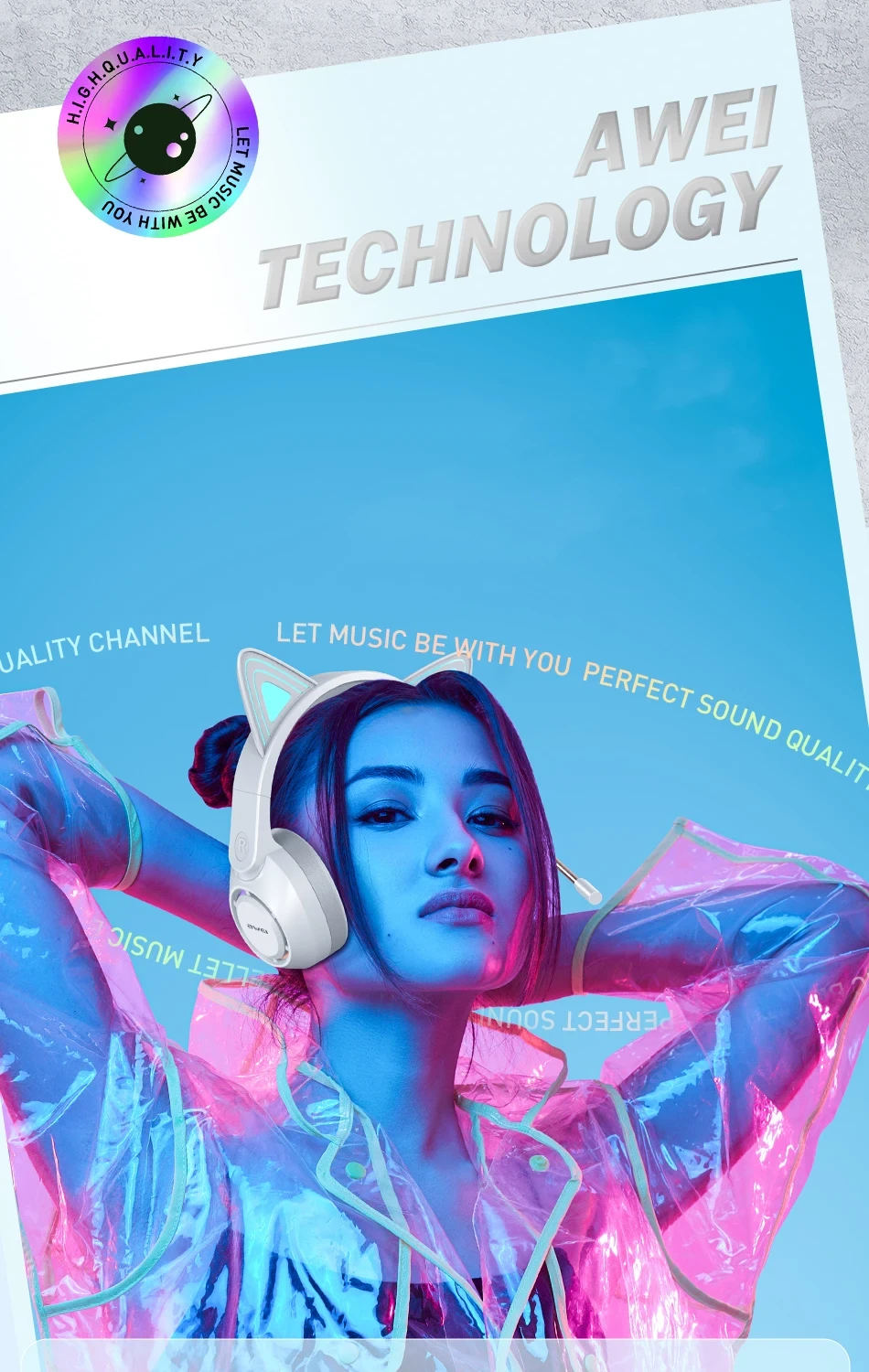 Awei GM-9 Flash Light Cat Ears Headphones with Microphone