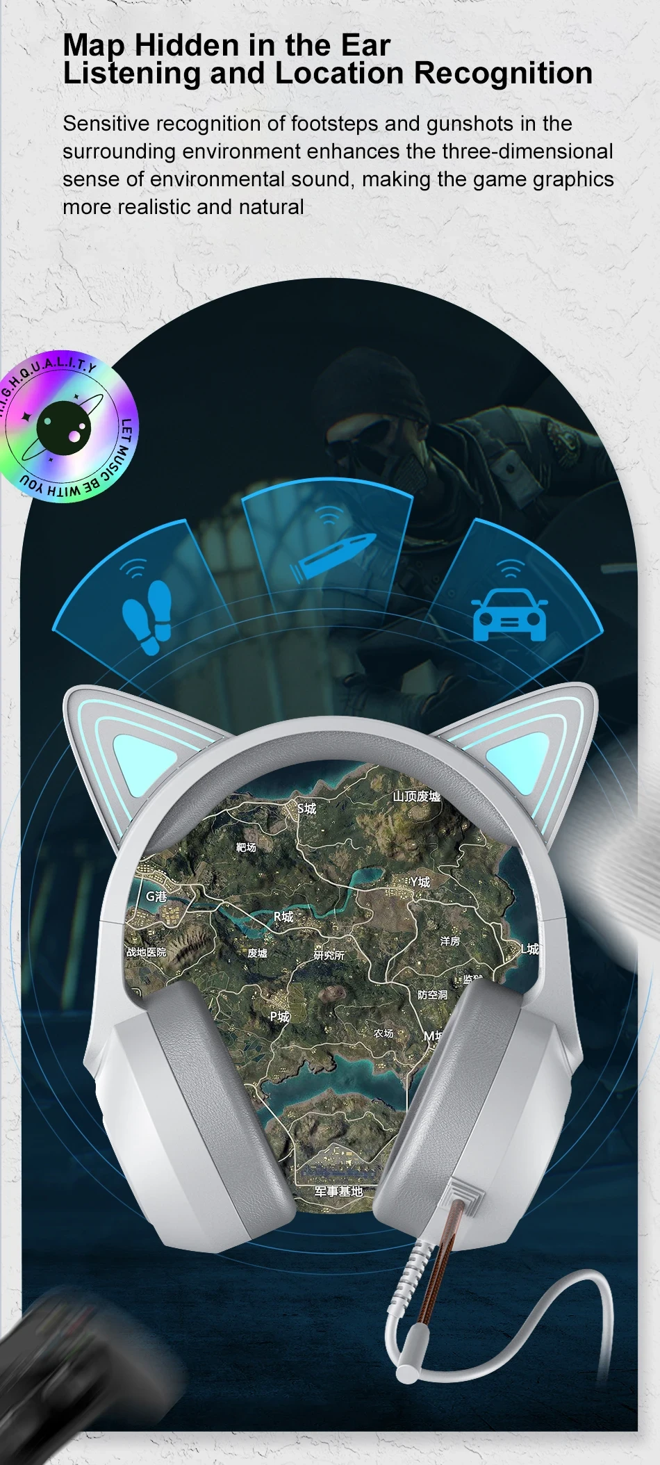 Awei GM-9 Flash Light Cat Ears Headphones with Microphone