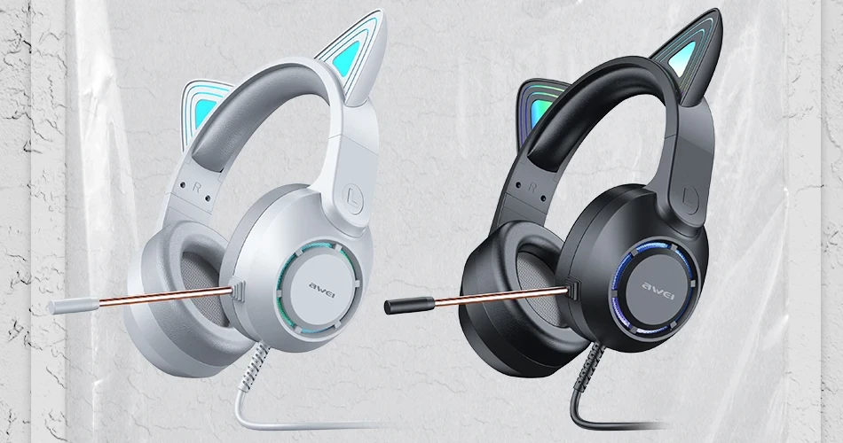 Awei GM-9 Flash Light Cat Ears Headphones with Microphone