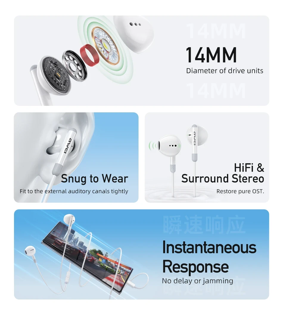 Awei PC-6/PC-6T Wired Earphones 3.5mm