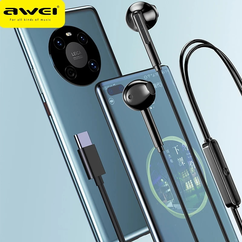 Awei PC-7T/PC-7 Wired Headphones With Mic Earphones Type C Hands-free