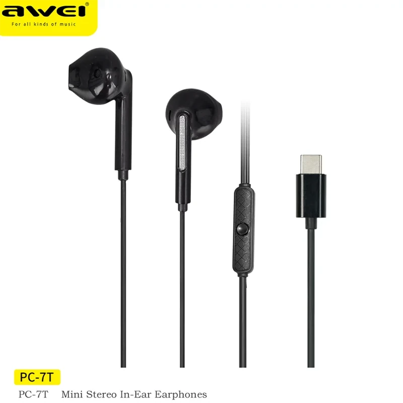 Awei PC-7T/PC-7 Wired Headphones With Mic Earphones Type C Hands-free