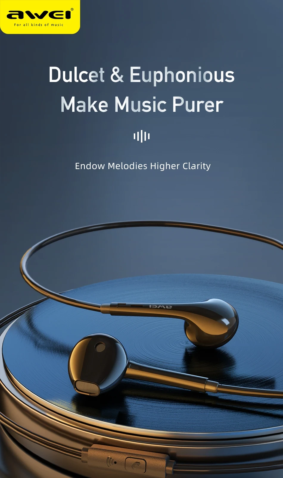 Awei PC-7T/PC-7 Wired Headphones With Mic Earphones Type C Hands-free