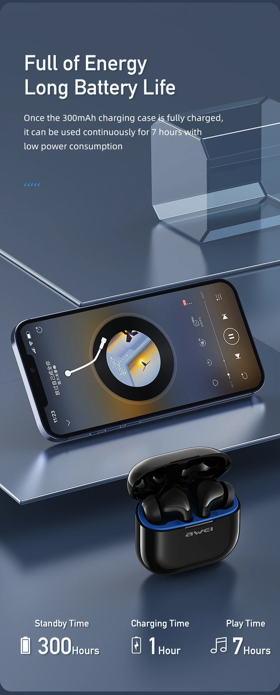 Awei T1 Pro True Sports Earbuds With Charging Case