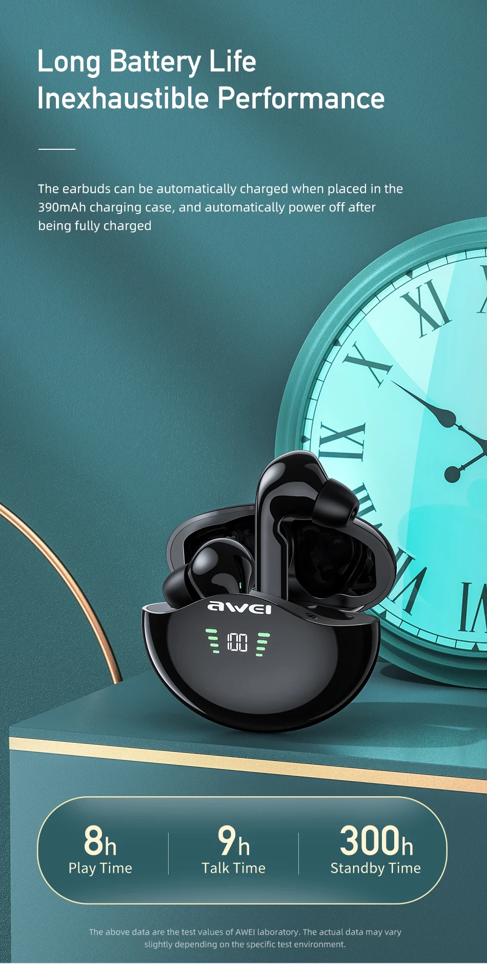 Awei T12P TWS Earphone Dual Dynamic Driver Wireless Bluetooth