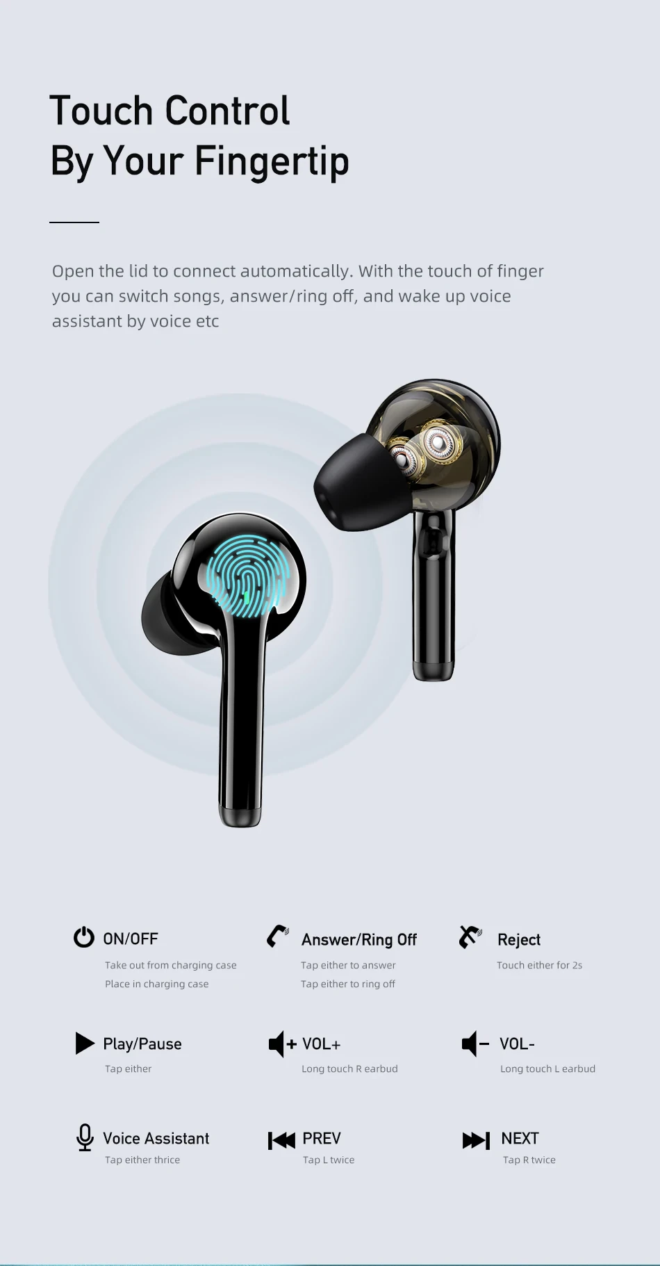 Awei T12P TWS Earphone Dual Dynamic Driver Wireless Bluetooth