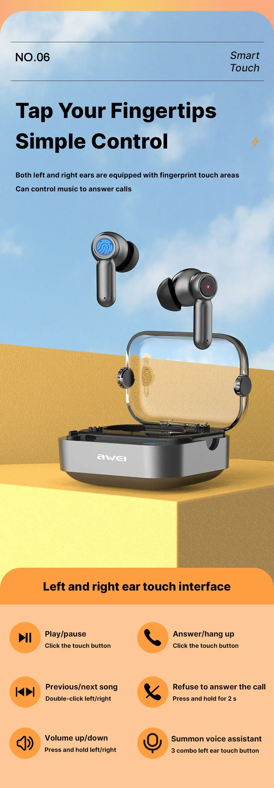 Awei T58 ANC V5.3 Wireless Bluetooth Earphones