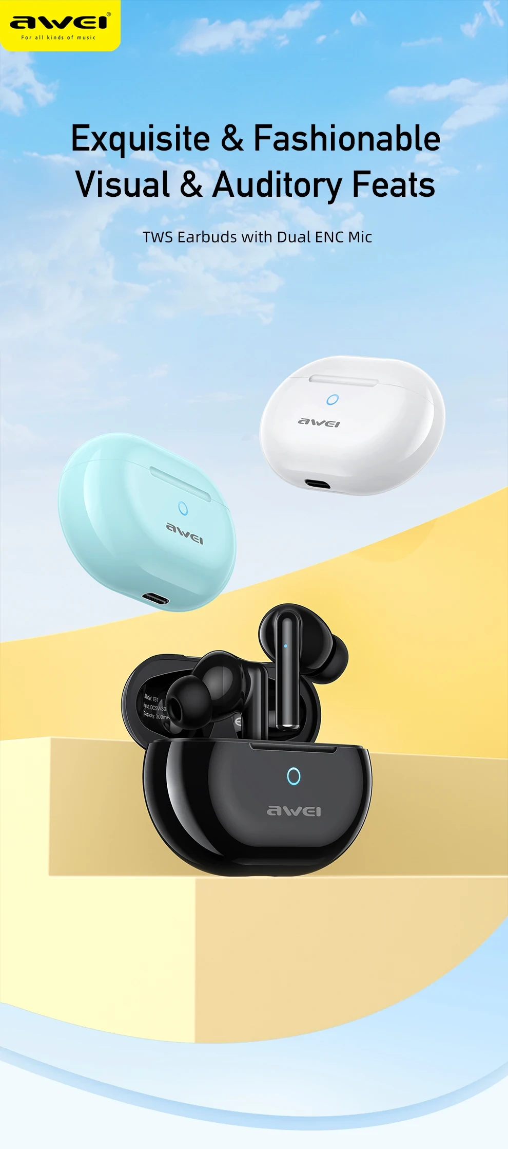 Awei T61 Wireless Noise Cancelling Earbuds