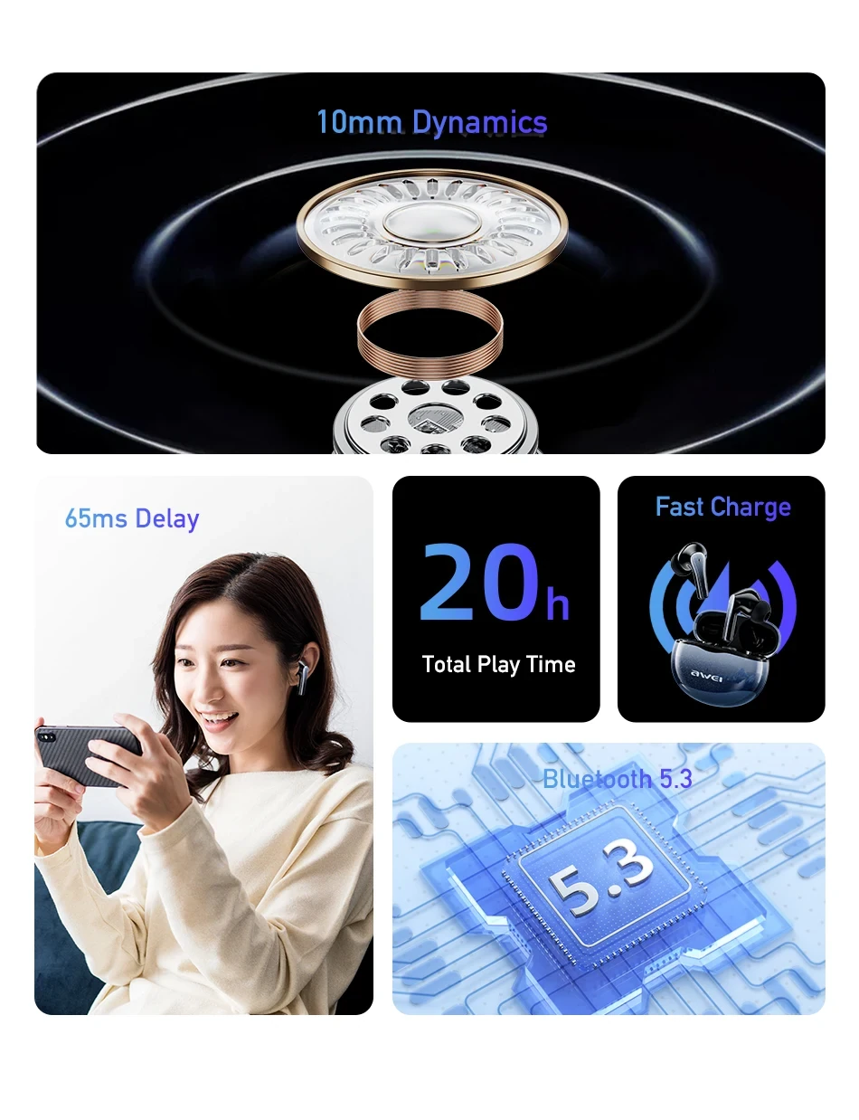 Awei TWS T62 ENC Earphones Bluetooth V5.3