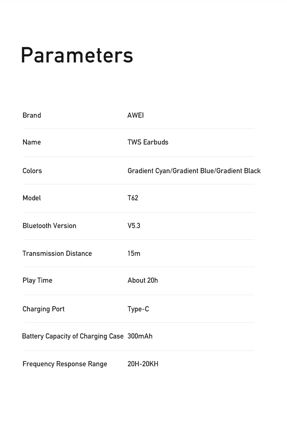 Awei TWS T62 ENC Earphones Bluetooth V5.3