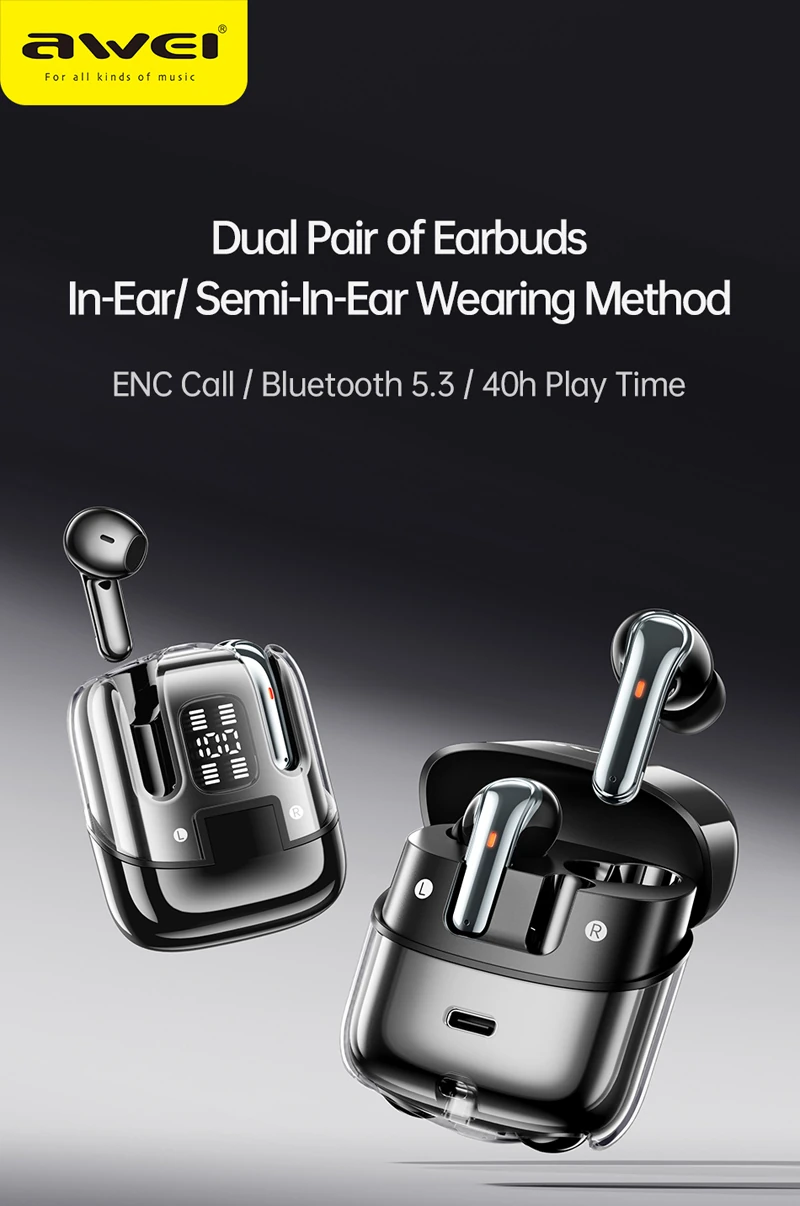 AWEI T79 ENC Heavy Bass Bluetooth Earphone Black