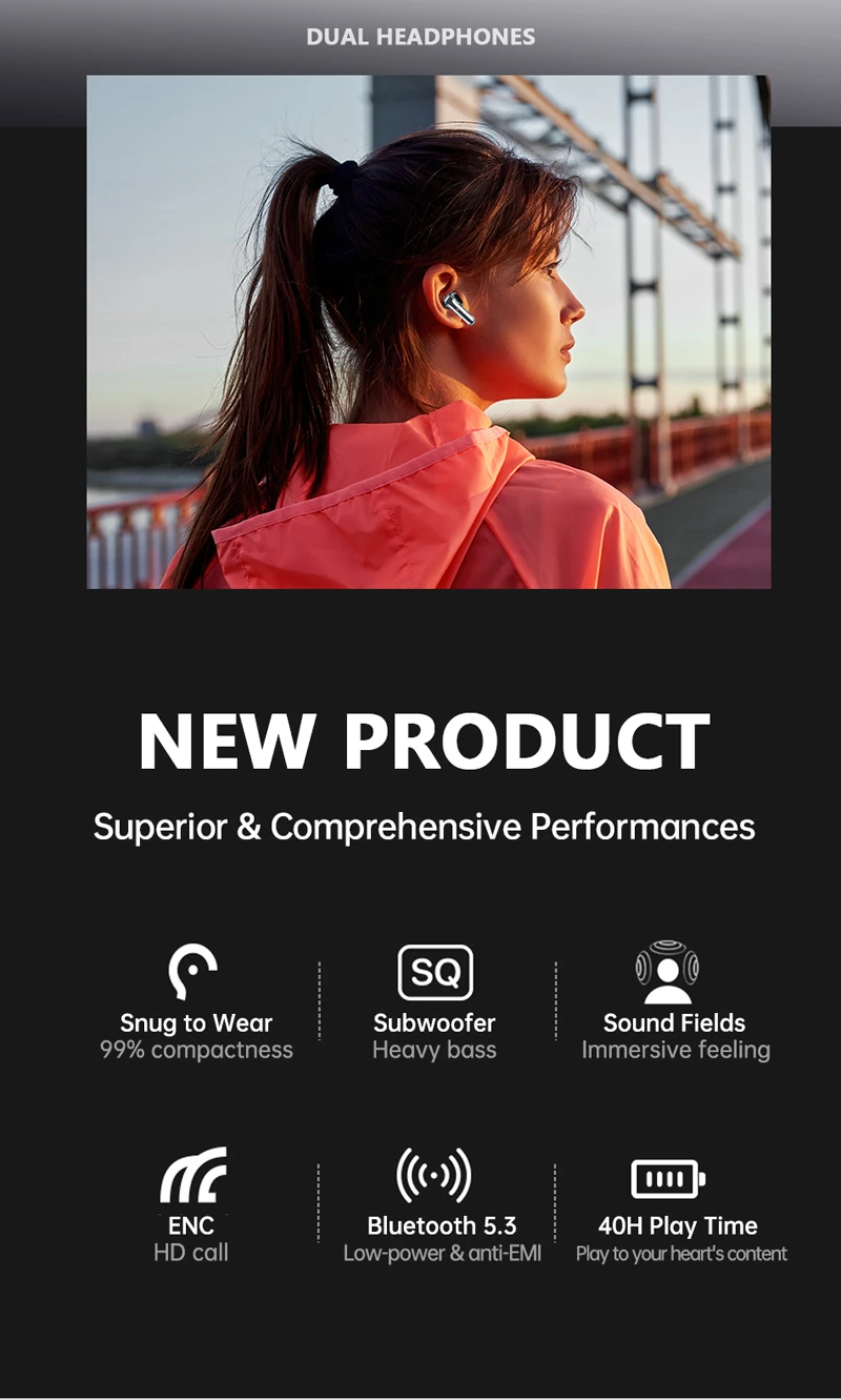 AWEI T79 ENC Heavy Bass Bluetooth Earphone Black