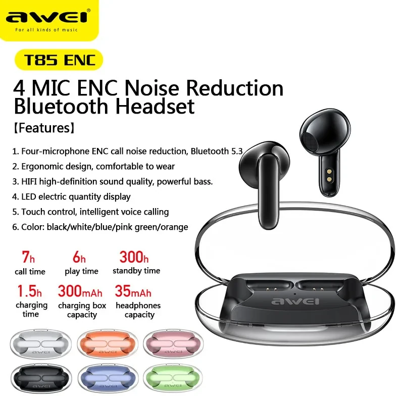 Awei T86 ENC Noise Canceling Wireless Earphones