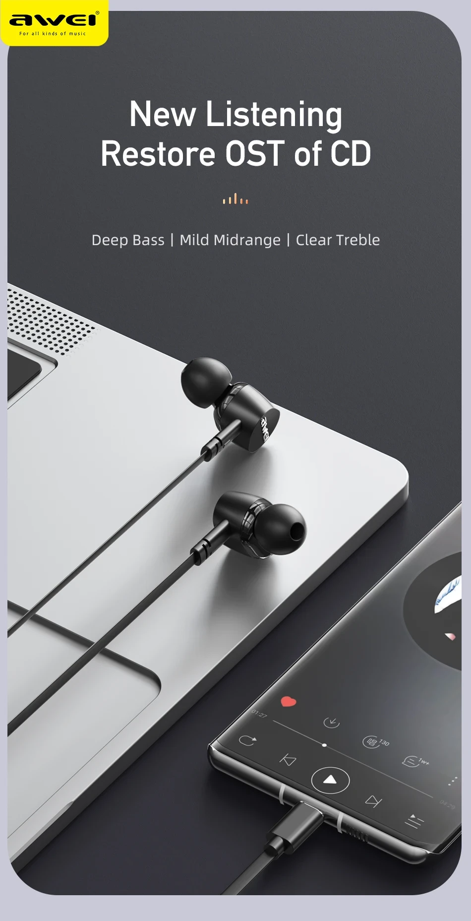 Awei TC-7 Wired Earphone In-ear Type-C Handsfree