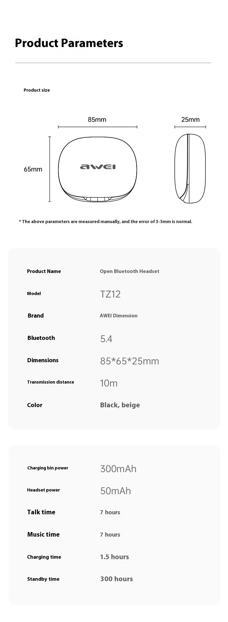 Awei OWS TZ12 Air Conduction Ear-hook Bluetooth Earphone