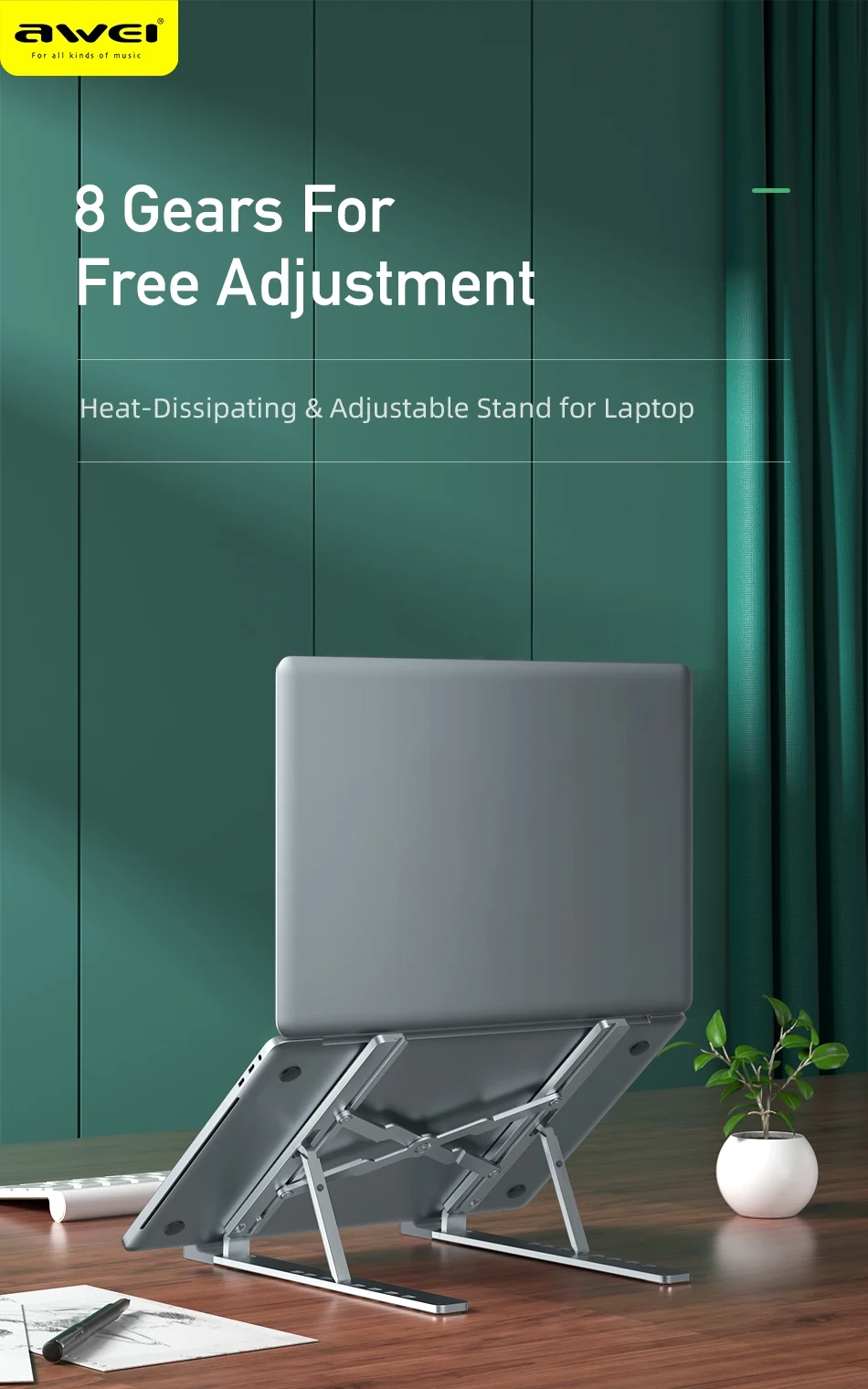 Awei X26 Portable Multi-function Aluminum Stand For Laptop Tablet