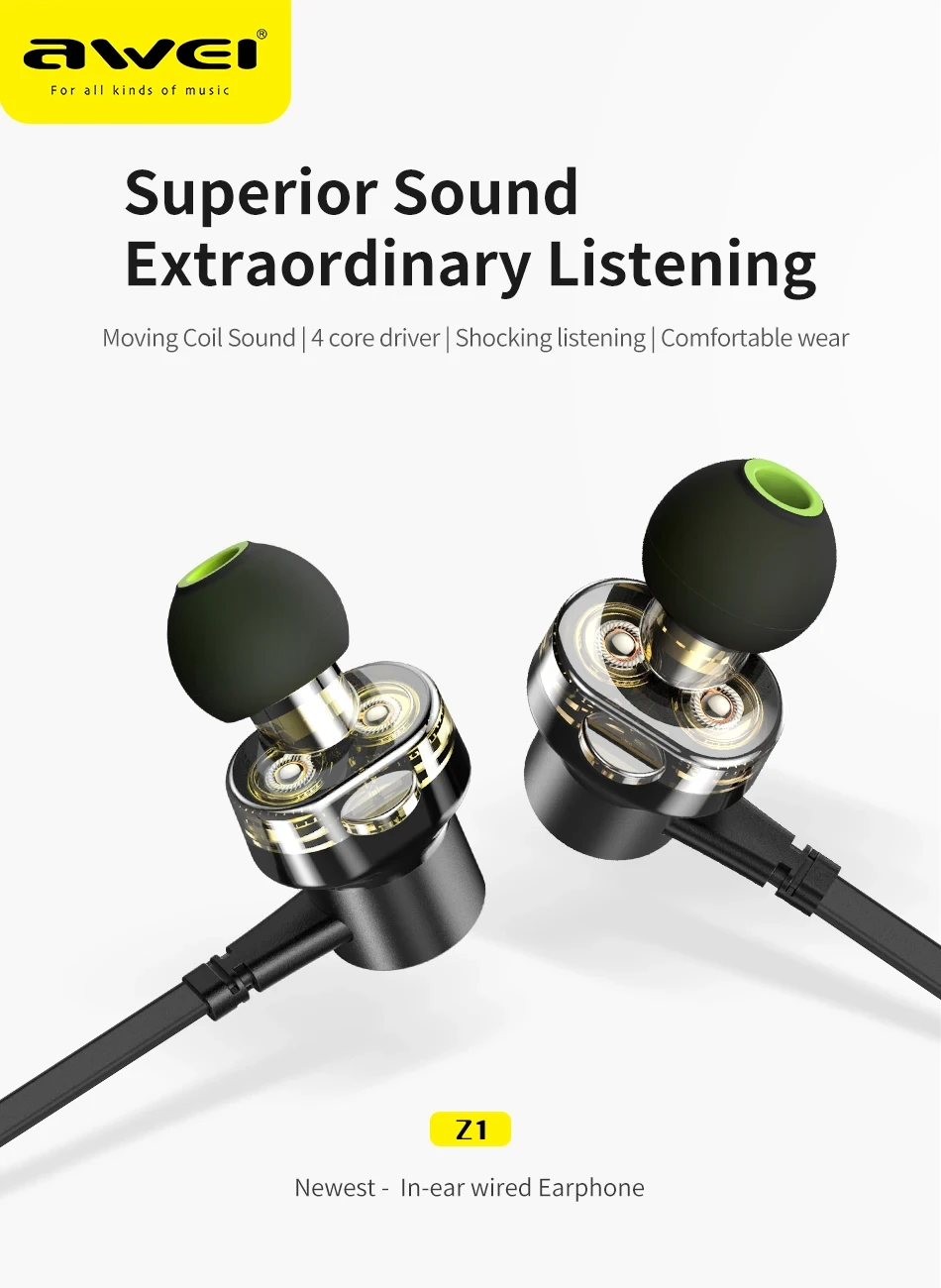 Awei Z1 Sports Earphone With Dual Dynamic Drives Black