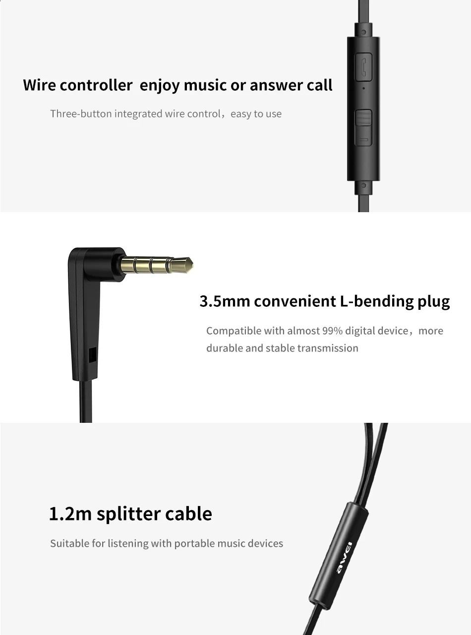 Awei Z1 Sports Earphone With Dual Dynamic Drives Black