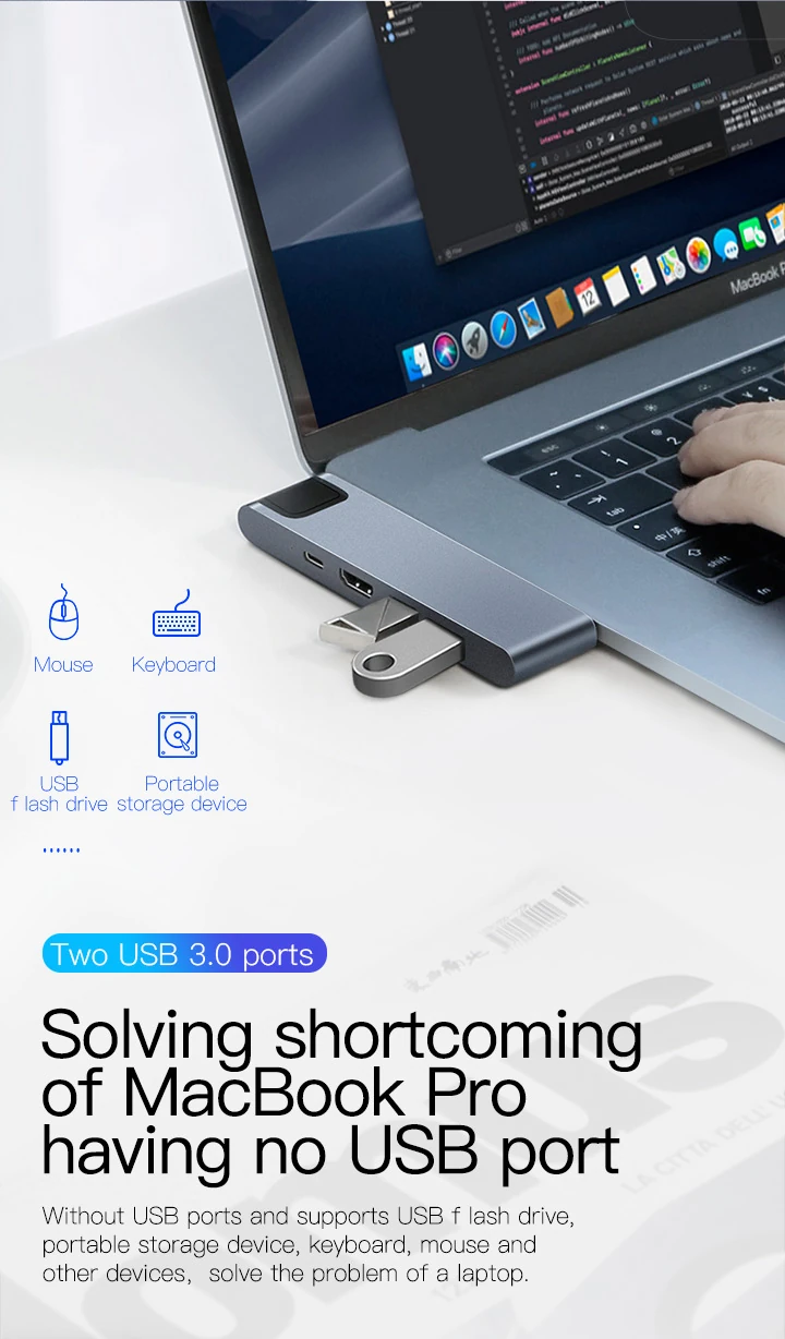 Baseus 7-in-1 Dual USB-C Thunderbolt Hub For MacBook Pro-CAHUB-L0G