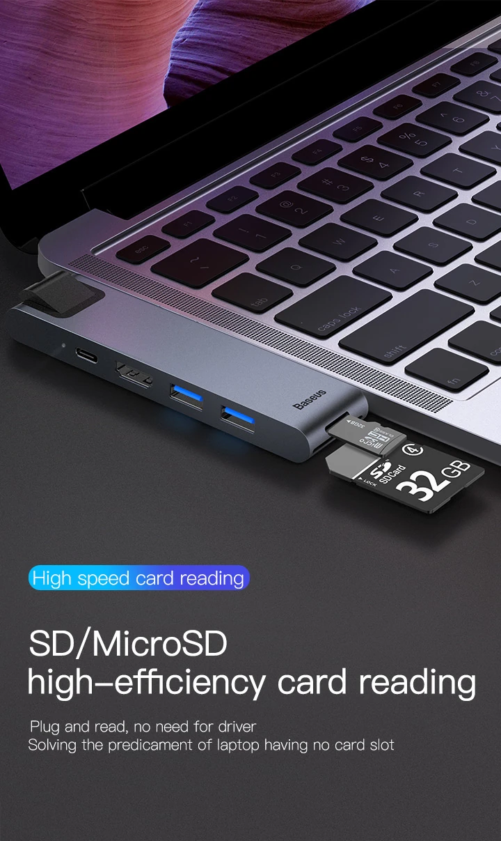 Baseus 7-in-1 Dual USB-C Thunderbolt Hub For MacBook Pro-CAHUB-L0G