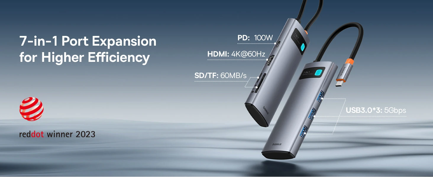 Baseus 4K@60Hz 7-Port USB-C Hub Metal Gleam Series