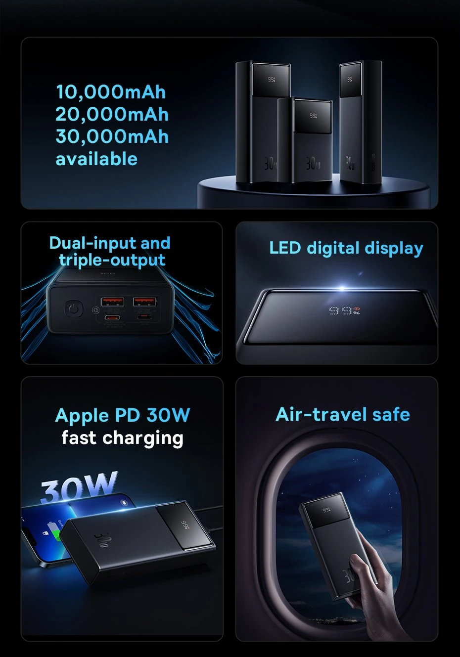 Baseus Star-Lord Digital Display Fast Charging Power Bank 20000mAh 30W Cluster Black